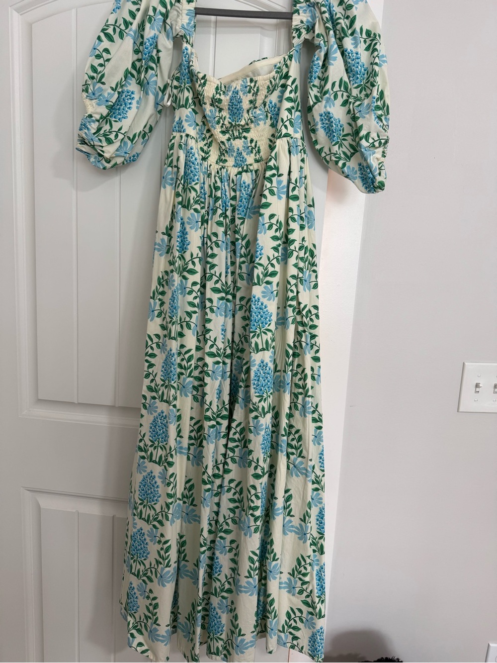 Cream Dress With Blue Hydrangeas View 2